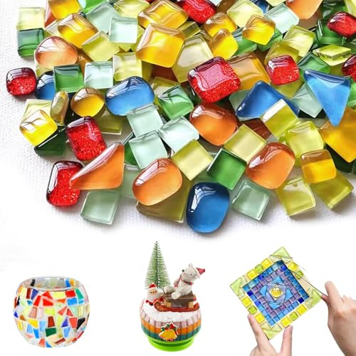 Fhioevt 535 g Pierres de Mosaïque Mosaique en Cristal Irréguliers Mosaique Loisir Creatif Adulte Enfant Petits Morceaux de Mosaïque en Verre pour Bricolage Décoratifs (Mélange de Couleurs)