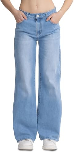 vittorio y Jeans Donna Vita Alta Larghi Baggy Wide Leg Fit Jeans (IT, Testo, M, Regular, Regular, Blu)