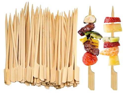 Aramanara 1200 Pcs 12 cm Bamboo Paddle Pick Skewers, Wooden Barbecue Skewers, Flat Burger Sticks for Kebabs Cocktails Fruits Appetizers Sandwich Buffet Party