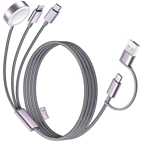 Cavo di ricarica multiplo 3 in 2, cavo di ricarica wireless magnetico, cavo dati USB-C/A, resistente all'abrasione in nylon e stazione di ricarica wireless, per iWatch Ultra/SE/10/9/8/iPhone 16/15/14