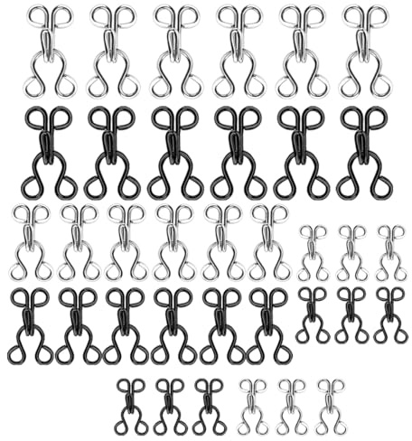SGERUFZ Accesorios de costura, 36 pares de cierre de gancho y ojo, 3 tamaños, negro y plata, para sujetador, ropa, faldas, pantalones