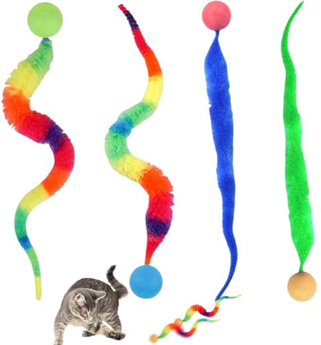 UIEXAY Paquete de 4 pelotas de columpio para gatos, divertida pelota saltarina, pelota de cola larga, pelota saltarina para gatos, juguetes para gatos con colas saltarinas