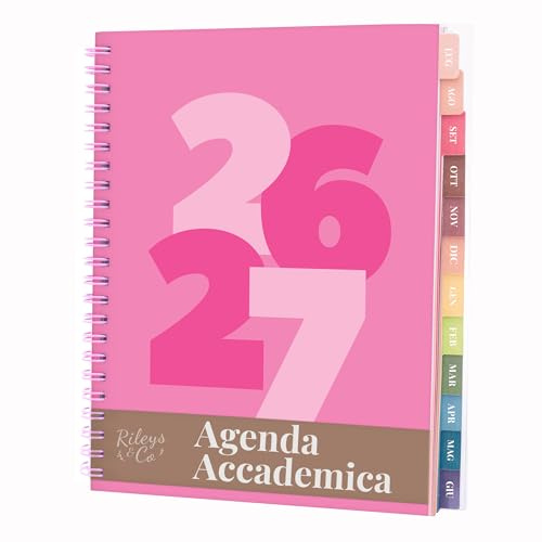 Rileys 2026-2027 Chunky akademisk planerare, 20 x 15 cm (rosa, italiensk) | Anteckningssidor, tvillingtrådbindning, veckoagenda för skola och arbete