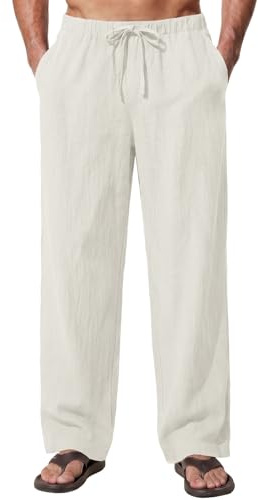 Enlision Pantalones Lino Hombre Verano Cintura Elástica Pantalones de Lino Hombre Casual con Bolsilos Ligeros S-2XL
