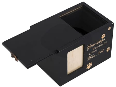 Veemoon Urne Funéraire en Bois Noire pour Chien ou Chat avec Cadre Photo Commémoratif, Boîte à Souvenirs Sécurisée pour Cendres D’Animaux de Compagnie, Monument Funéraire Artisanal
