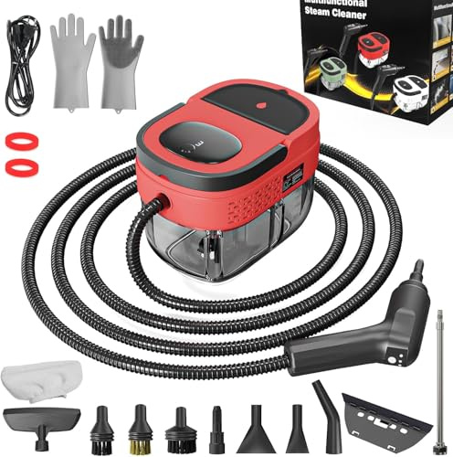 Handheld Steam Cleaner, High Pressure Steam Cleaner for Home, Portable Steam Cleaner with 1.6L Water Tank, 3 Levels Remote Adjustable Handle, Steam Cleaner for Home, Car, Furniture (Red)