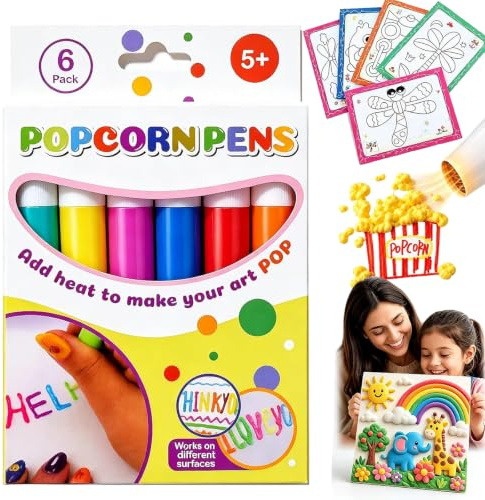 Popcorn pennor, popcorn pennor 3D, 6/12 färger popcorn påsar, gör-det-själv bubble popcorn ritpennor, popcorn måleripennor, magisk popcorn-penna, för klippböcker, konstprojekt, gratulationskort, 1