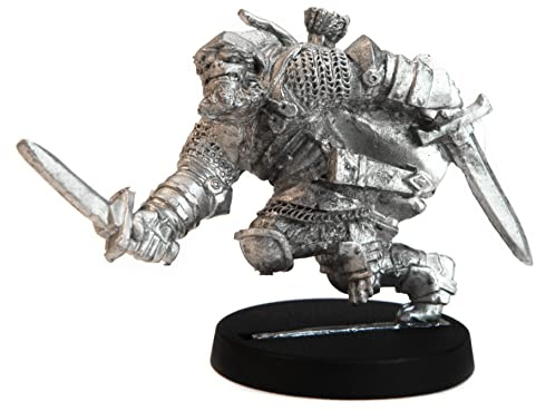 Stonehaven Half-Orc Ranger Miniature - Lead-Free Pewter Figure, 28mm Scale, Dual Swords and Bow, Unpainted, Made in USA
