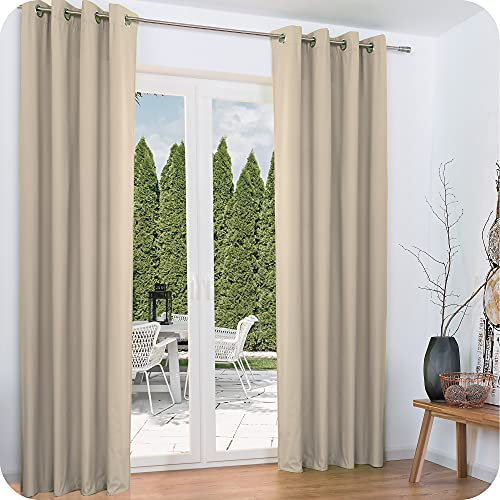 Beautissu 2er Set Thermovorhang Gardine 140x245 cm Creme – Ösen Thermogardine Set – Ösenvorhang isolierend Kälte- & Hitzeschutz – Vorhang verdunkelnd Wohnzimmer, Schlafzimmer – Amelie to