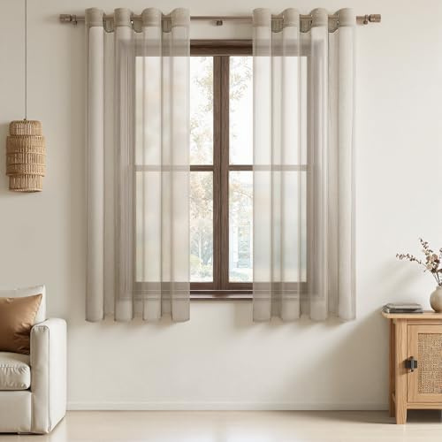 MRTREES Voile Curtains 57 Inch Drop 2 paneler Faux Linne Eyelet Sheer Curtain Panel för Sovrum Vardagsrum Patio Door 55x57 Inch Drop 140cm x 145cm Kräm
