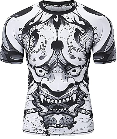 LAFROI Camisa de compresión de Manga Corta UPF 50+ Baselayer Performance para Hombre CLY08D Hannya XL
