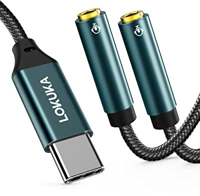 LOKUKA USB C Kopfhörer Splitter Adapter, 2 TRRS 3.5mm Audio Verlängerung Mit Hi-Res DAC Chip für Zwei Kopfhörer, Lautsprecher, Mikrofone auf C Handy, Laptop, Pad (30cm)