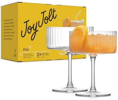 JoyJolt Geriffelte Geriffelte Gläser - 283.5 g Coupe Glas 2er Set Einzigartige Champagnergläser für Cocktails und Martinis Vintage Style Trinkgläser