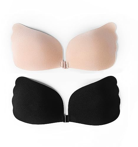 YEJAHY Paquete de 2 Sujetadores Push up para Mujer, Sujetador Adhesivo Invisible sin Tirantes, Sujetador con alas Adhesivas, para Boda, Fiesta, Vestido sin Espalda y Uso Diario (C)