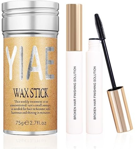 YIAE Set di Cera Capelli, Wax Stick for hair e 2 Cera Stick Capelli Donna/Mascara per Capelli, Bastone di cera Stick per Finitura Capelli spezzati, Capelli Volanti, crespi - 75g+30ml