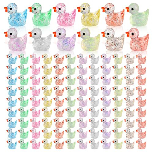 Radsocken 120Pcs Mini Resin Ducks, Glitter Miniature Figures Tiny Ducks, Colorful Mini Ducks Ornament Accessories for DIY Aquarium Decoration, Pot Decoration, Birthday Party, Children's Arithmetic