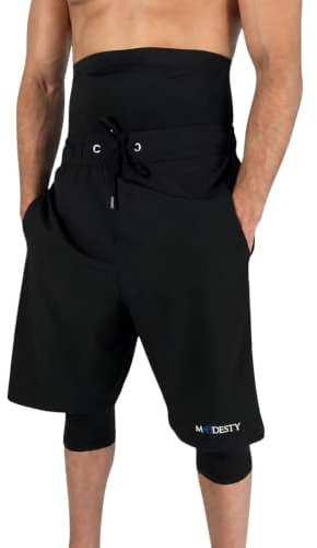Modesty Maillot de Bain Homme Musulman Long Awrah avec Legging Intégré Séchage Rapide Anti-UV - Taille L - Noir