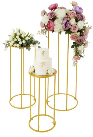 Taozhiyy 3 stycken blomställ, metallväxtstativ, guldvas, bröllop, bordstillbehör, cylindriska stående blomvaser för förlovning/årsdag/fest/hem, 3 storlekar: 59 cm och 79 cm och 100 cm hög