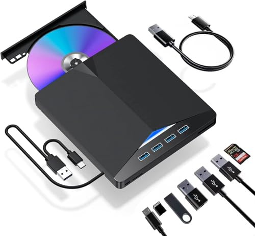 Lettore CD DVD esterno per computer portatile, lettore DVD portatile per laptop, masterizzatore CD USB 3.0 +/-RW CD ROM, lettore CD esterno per laptop, compatibile con computer portatili desktop Mac,