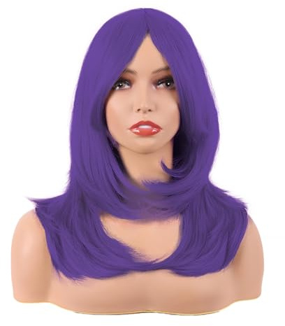 MapofBeauty 20 Pollice/50 cm Lungo Layered Con Frange Lisci Sintetico Fibra Shoulder Lunghezza Capelli per Quotidiano Parrucche (Edo Viola)