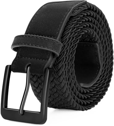 VONMELLI Cintura Elastica Intrecciata Unisex con Fibbia in Metallo – Cintura Uomo Regolabile in Tessuto Elasticizzato per Uomo e Donna, Casual e Vintage per Jeans, Pantaloni, Golf Nero M