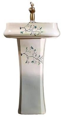 uotmui Lavabo De Pedestal para Baño Lavabo Pintado A Mano For Jardín Al Aire Libre, Lavabo con Pedestal Artístico For Balcón, Lavabo For Patio Lavabo De Pedestal para Baño