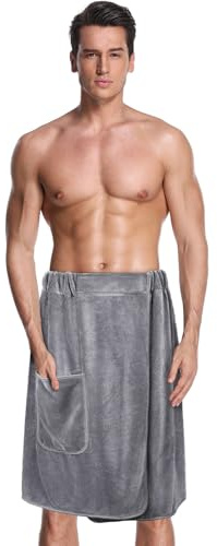 Lureon Toalla de sauna para hombre, gris, elástica, 60 x 150 cm, toalla de baño a presión Kilt para hombre, grande, de secado rápido, toalla de sauna, para gimnasio (gris claro, 60 L x 150 B)