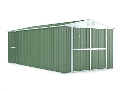Box in Acciaio Zincato Casetta da Giardino in Lamiera 3.27 x 6.11 m x h2.35 m - 346 KG – 19 metri quadri (Verde)