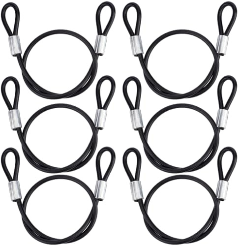 GORGECRAFT 6Pcs 50cm Safety Cable Lock Wire 5mm Dia Coated Steel Cable with Double Loops Black Flexible Wire Rope Steel Lanyard Chain for Home Garden Doors Fences Gate Luggage Suitcase Lock Padlock