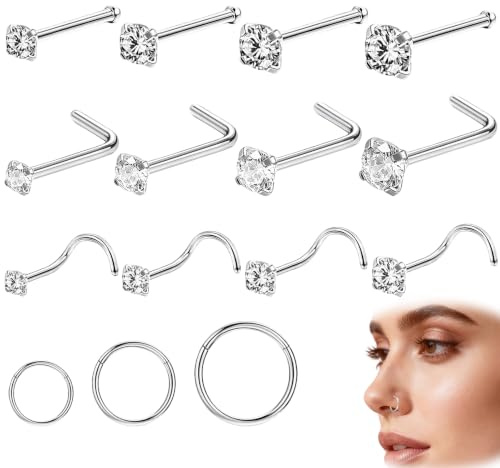 15PCS Silver Nose Studs L Shape, Nose Piercing Jewellery, Thin Nose Rings | Nose Piercings, Small Nose Stud, Nose Jewellery for Women, Durable Suitable for Daily Wear, Parties Gatherings and Travel