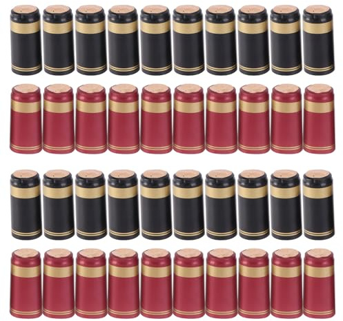 Toyvian Lot de 100 Capsules Thermorétractables pour Bouteilles de Vin Droit PVC Rouge Bord Doré Noir Bord Doré 50 Pièces de Chaque Couleur pour Sceller et Protéger Les Bouchons de Vin