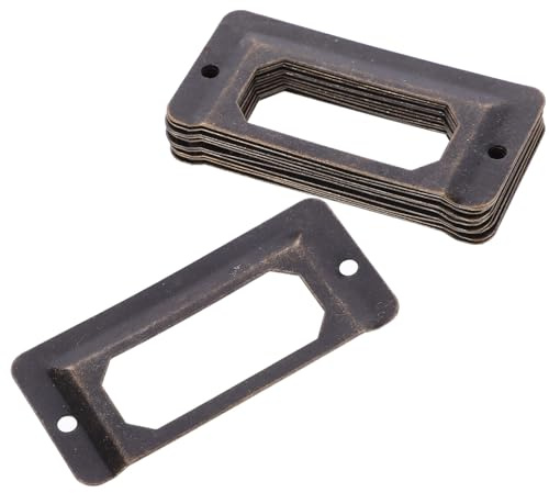 HOODANCOS 12Pcs Antique Copper Metal Label Frame Card Holders for Office Drawer and Cabinet Name Card Holder for File Organizing Cupboard Label Set