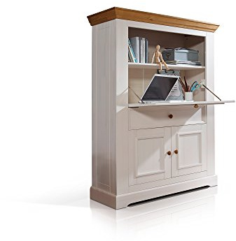 moebel-eins Bornholm Sekretär, Material Massivholz, Kiefer Weiss/eichefarbig