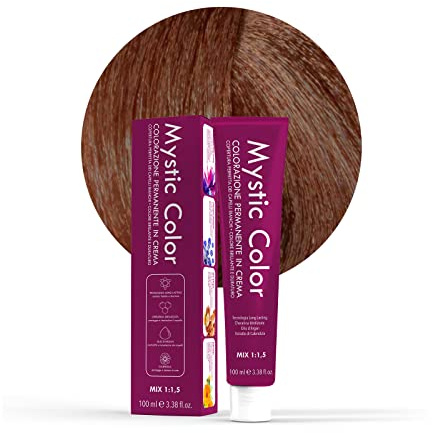Mystic Color, Tinte para el Cabello, Fórmula Enriquecida con Aceite de Argán y Caléndula, Coloración Permanente en Crema de Larga Duración, Rubio Cobrizo Claro 8.4, 100 ml