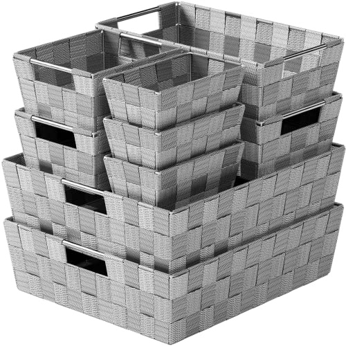 Baskets For Organizing Set Of 9 Dark Grey - Storage Baskets For Shelves - Perfect Closet Organizer Bins, Bathroom Basket, and Pantry Basket - Small Storage Bins For Shelves - Bin For Organization