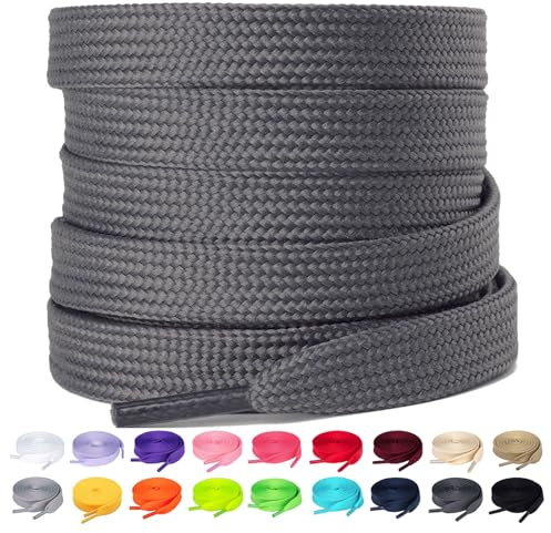 Olukssck Cordones Planos para Zapatillas, [2 Pares] Cordones universales Repuesto para Zapatos para Calzado Deporte y Botas - Anchura 10 mm, Gris Oscuro, 120cm