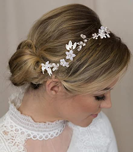 Unicra Haarschmuck für Braut, Hochzeit, Blumenmuster, silberfarben, mit Kristallen, Kopfschmuck für Damen