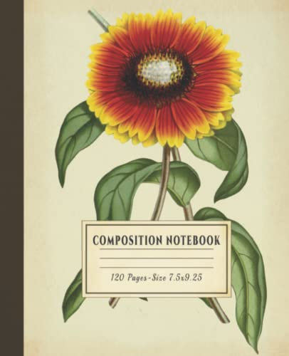 Composition Notebook: Vintage Gaillardia Flower Botanical Illustration. College Ruled, Workbook School, 120 Pages Size 7.5x9.25