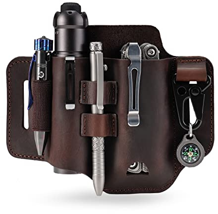 VIPERADE PJ35 EDC Gaine en Cuir Gaine Multi-Outils avec 3 Poches, étui à Outils Gaine de Ceinture de Couteau Gaine de Lampe de Poche pour multioutils/Gaine de Couteau pour Leatherman-Brun
