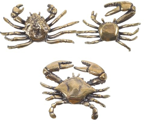 Veemoon Brass Crab Ornament Set Vintage Golden Decor 3 pcs