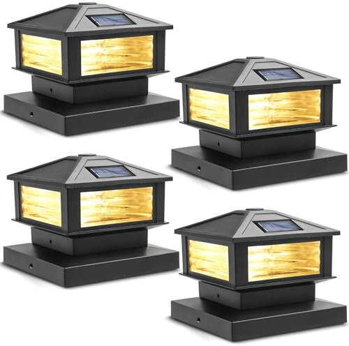 Siedinlar Solar Pfostenkappen Licht Solarlampe Außen Solar Zaunpfosten Lampe Solar Säulenlampe Landschaft Lampe 10x10 Hölzerne Pfäle 2 Stück Schwarz (4 Stück)
