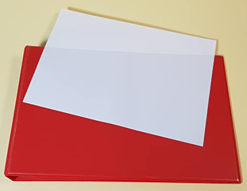 1x Ringbuch, Ordner ROT in A4 als QUERFORMAT mit Drahtniederhalter und Sichttasche + 50 Prospekthüllen in klarer Ausführung