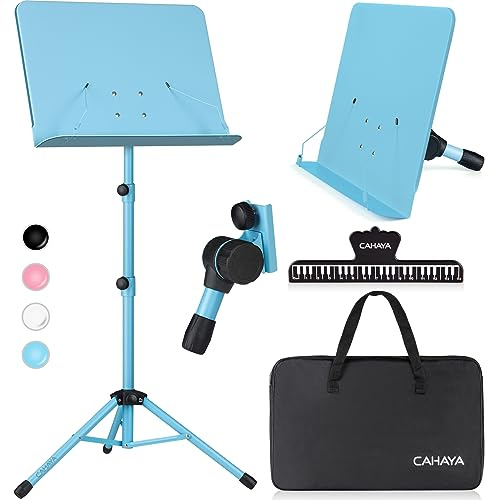CAHAYA Sheet Music Stand & Tabletop Music Stand Solid Back with Carrying Bag for Books Notes Laptop Tablet Blue CY0194-3