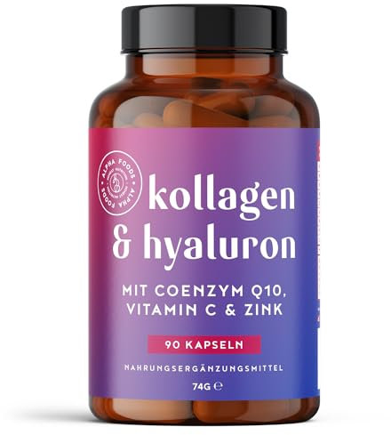Collagène Marin + Acide Hyaluronique | 90 Gélules | Cure de 3 mois | Peptides Collagene Hydrolysé Type 1 | avec Vitamine C, Zinc et Coenzyme Q10 | pour Peau, Articulations, Os, Cheveux | Alpha Foods