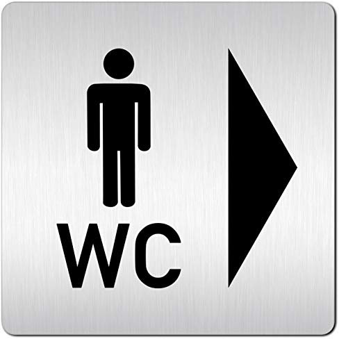 Türschilder24 Cartel XXL para puerta (B) • 125 x 125 mm • Señor Mujer WC Flecha Dirección Directa Izquierda • Material completo de aluminio de 1,5 mm (hombre derecho + WC)