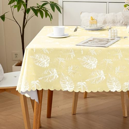meioro Polyester Tischdecke, Abwaschbar Lotuseffekt Tischtuch, 100x160cm Rechteck Wasserabweisend Tischtücher, Wasserdicht Dekorative Tischabdeckung Schutz für Haus Küche Picknick Dekorationen(Gelb)