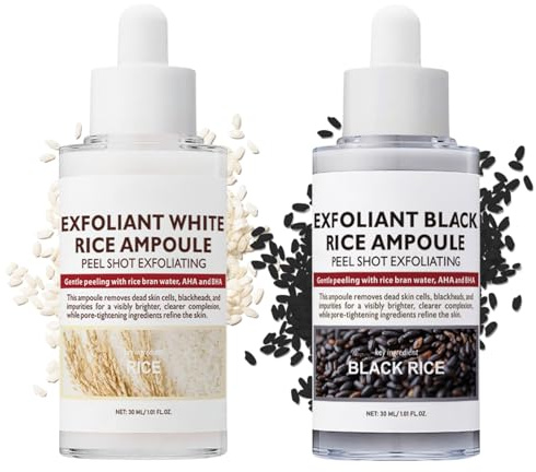 Peel Shot Glow Rice Ampoule Duo White Rice + Black Rice Ampoule,Face Scrub Exfoliator Pore Minimizer for Face,Gentle Soft Facial Scrub Exfoliator,Body Exfoliator Dead Skin Remover for All Skin Types
