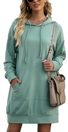 Litherday Robe Sweat Femme Long à Capuche Hiver Longue Pull avec Poche Robes Casual