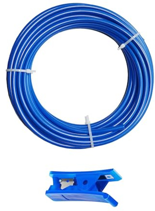 Tubo flessibile per frigorifero blu HUAZIZ da 20 metri, tubo flessibile di ingresso, tubo flessibile per osmosi per frigorifero affiancato, filtro per acqua, acquario, 1/4 (6,35 mm)con tagliatubi blu