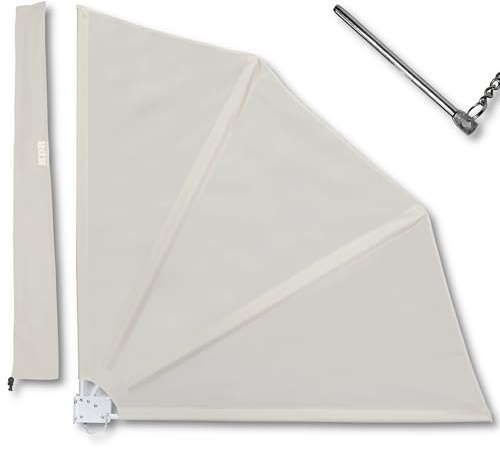 KDR Balkonfächer 120x120 cm Beige – Wind- & Sichtschutz für Balkon & Terrasse – Markise mit UV-beständigem Polyester – Klappbar mit Wandhalterung, Schutzhülle & Montagezubehör